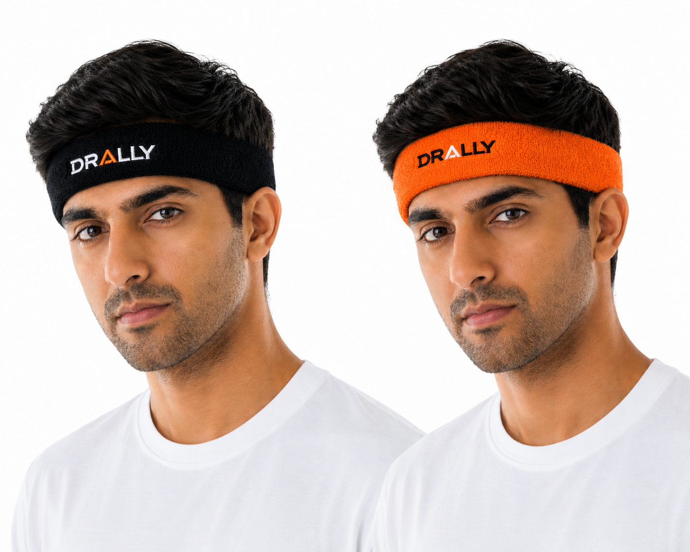 Drally Terry Cotton Headband – Black & Orange (Pack of 2)