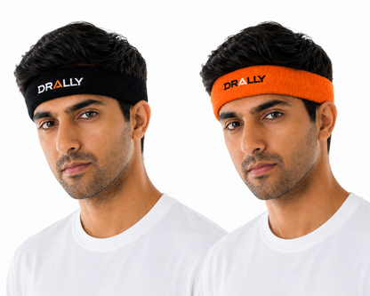 Drally Terry Cotton Headband – Black & Orange (Pack of 2)